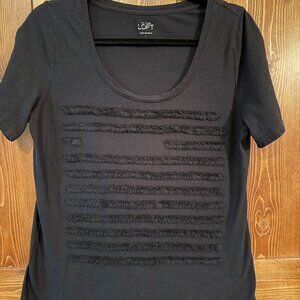 LOFT Black T‑Shirt w/ Flag Embellishment Size Large
